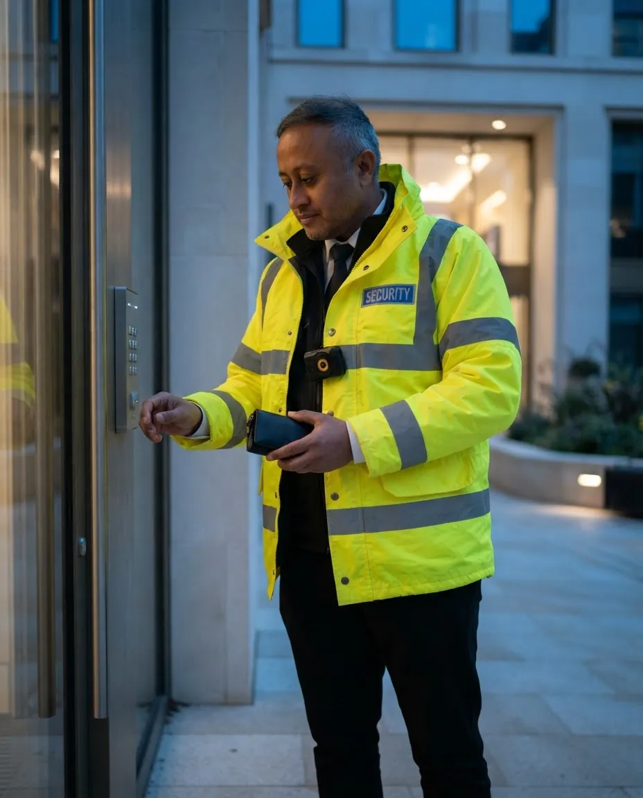 Warlite security officer using the entrance keypad