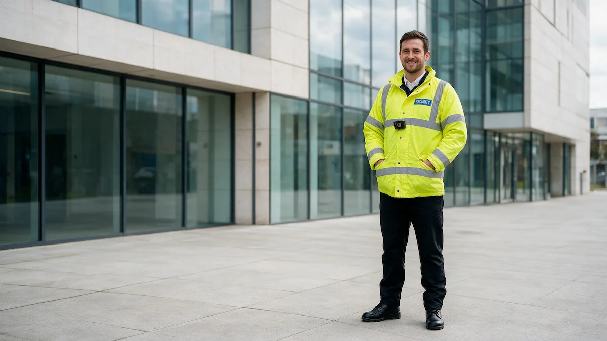 Warlite security officer outside a London commercial building